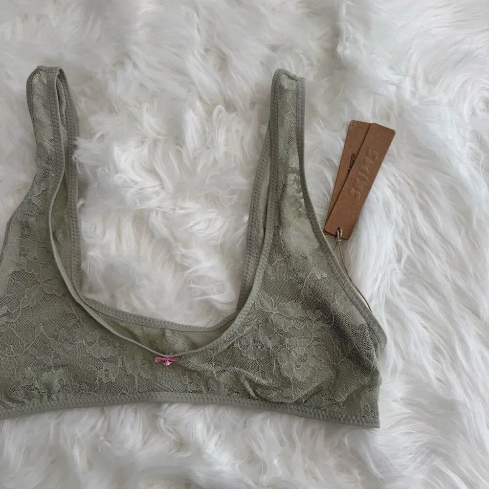 Skims Stretch Lace Plunge Bralette Talc Multi Size Small - Picture 5 of 8
